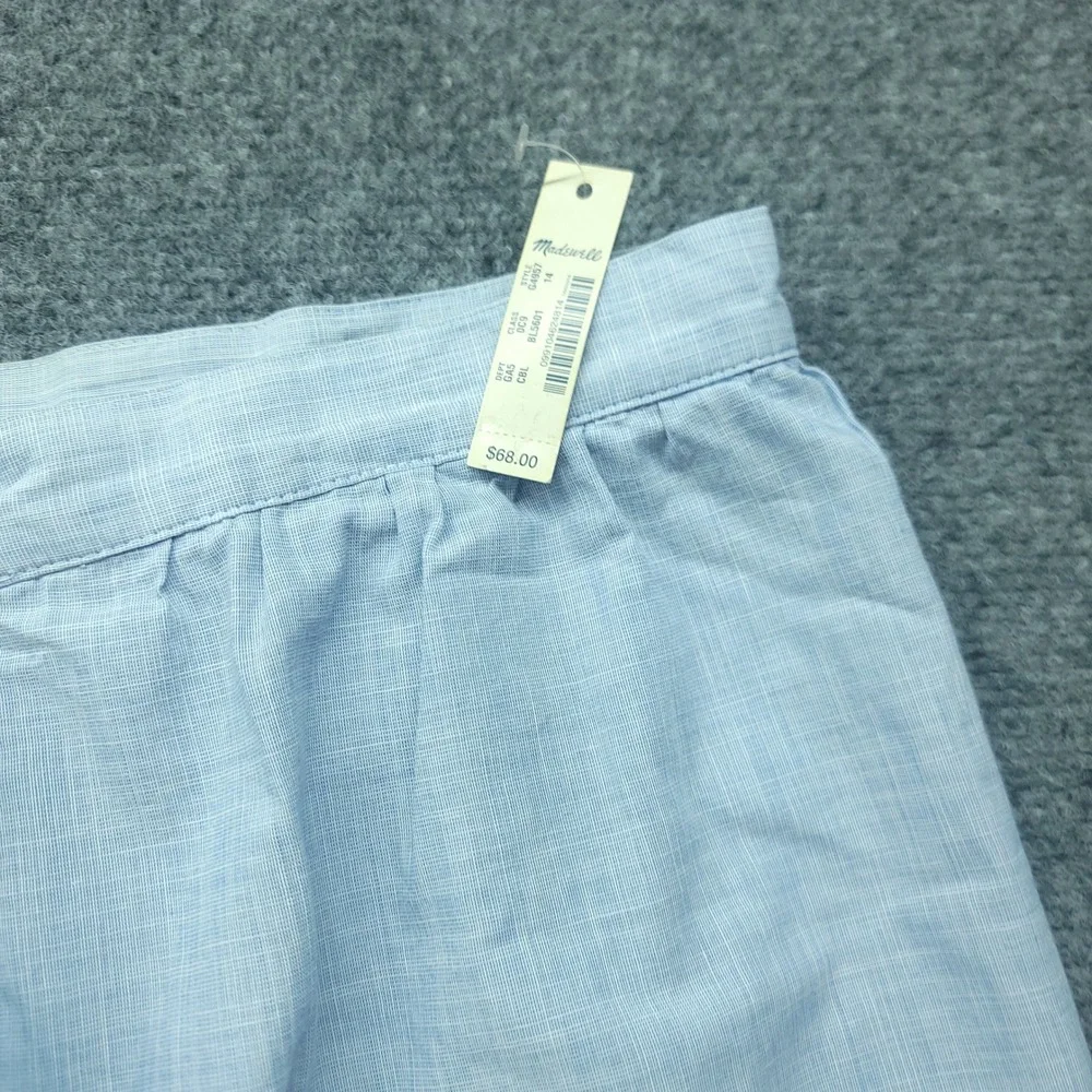 Madewell Ruffle Wrap Mini Skirt Light Blue Cotton G4957 Size 14 NWT